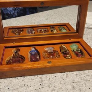 Vintage,5 Perfume Set in Wooden Display Case ,Made In France.